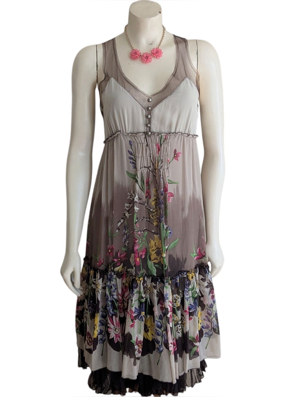 BCBGMaxAzria 100% silk Floral Ombre Sleeveless Midi Dress
